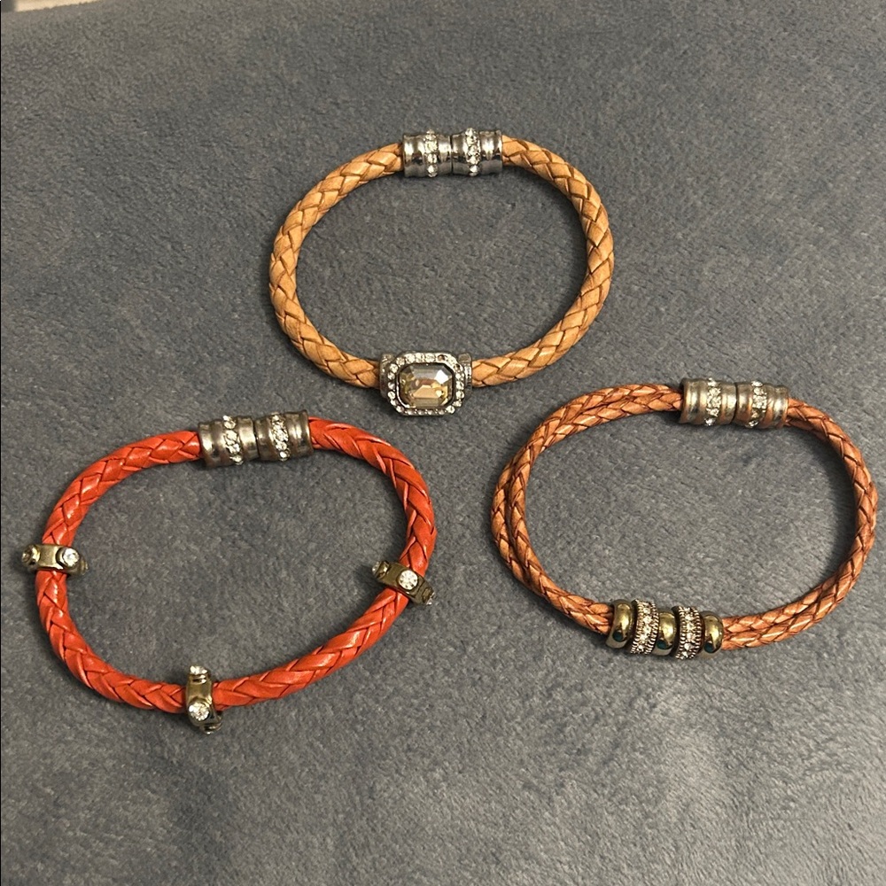LOFT Braided Bracelet Trio - Tan, Orange, Brown